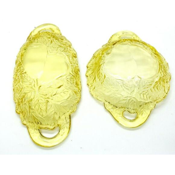 Yellow Mist Sweet Pear Avocado Tiara Indiana Glass Handled Serving Dish Set VTG - Picture 4 of 11